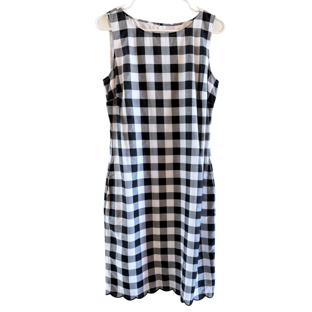 Talbots Size 6 Gingham Midi Dress Scalloped Hem Twee Outfit Lined Sleveless